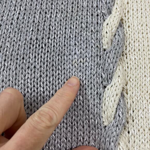 Vintage Gray & White Puff Sleeve Sweater, 1980s Cable Knit Nannell Boatneck Sz S - Picture 13 of 15